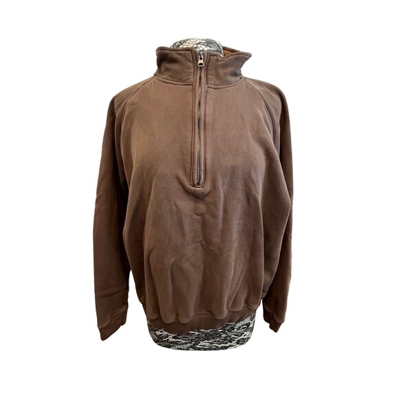 Vintage 90s Mens Quarter Zip Sweatshirt Pullover Elbow Patches Brown‎ Cotton XL - Picture 1 of 14